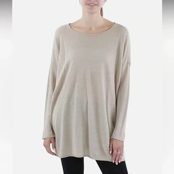 Eileen Fisher gray linen blend slub tunic long sleeve hi low  Size M - Picture 1 of 8